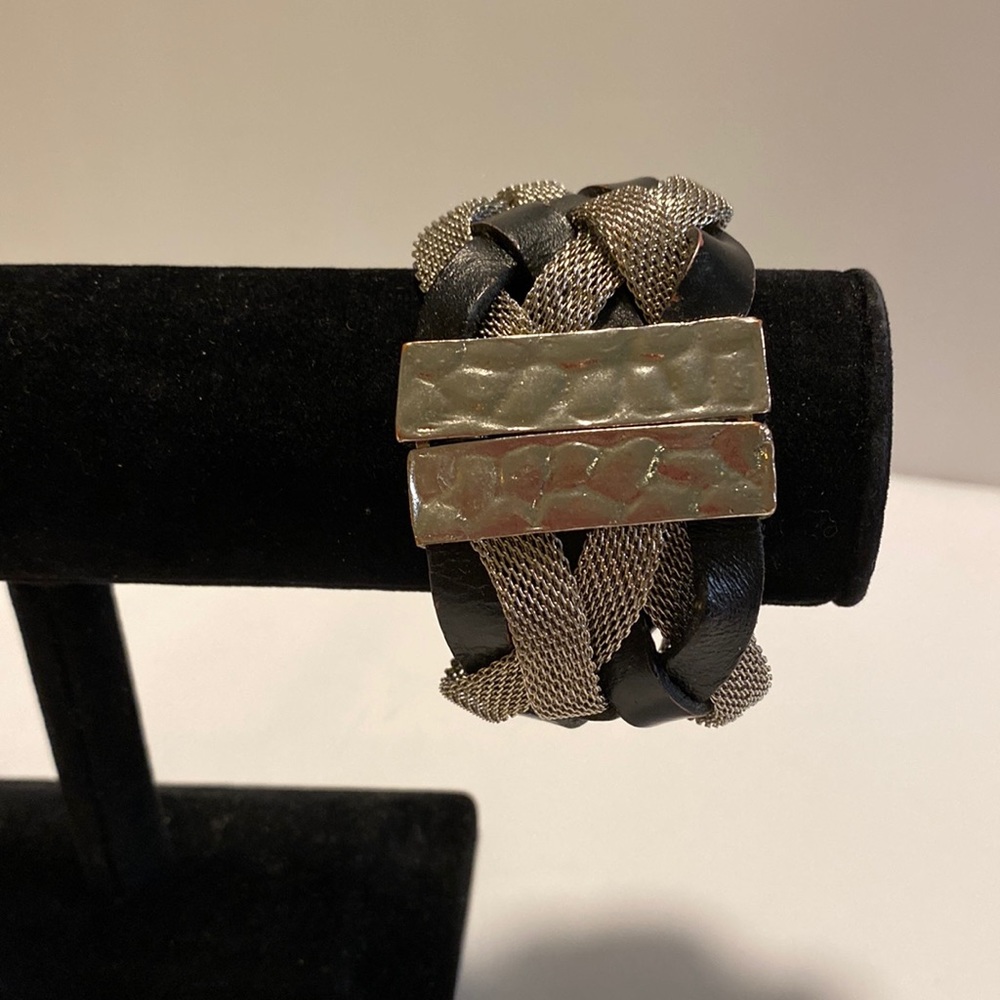 Vintage twisted metal and leather bracelet